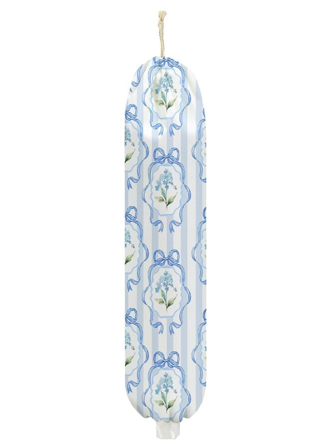 DHKG Bow Plastic Bag Holder, Wall Mount Grocery Bag Holder for Plastic Bags, Blue Stripes Reusable Grocery Bags Storage Dispenser for Home Kitchen Pantry Decor, Flower Gifts for Women Mom, 22.5x9 Inch - Image 1