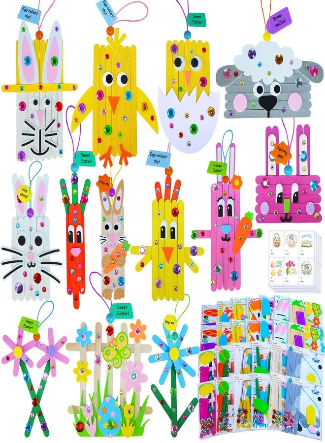 Winlyn 26 Sets Easter Craft Kits Spring Crafts DIY Craft Stick Easter Ornaments Decorations Art Sets Bunny Chick Lamb Flower Foam Stickers Arts and Crafts for Kids Classroom Activities Party Favors - Image 1