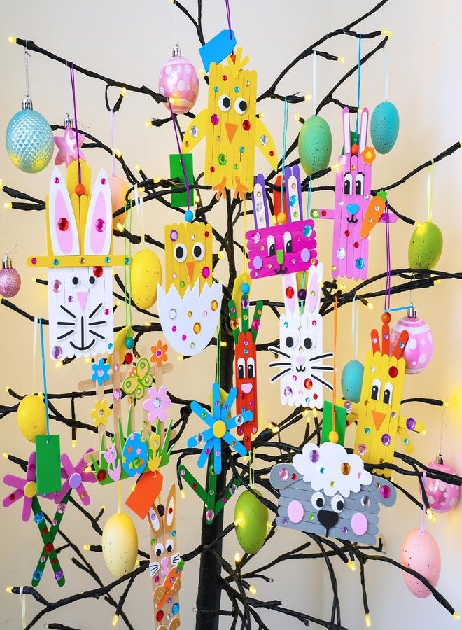 Winlyn 26 Sets Easter Craft Kits Spring Crafts DIY Craft Stick Easter Ornaments Decorations Art Sets Bunny Chick Lamb Flower Foam Stickers Arts and Crafts for Kids Classroom Activities Party Favors - Image 2