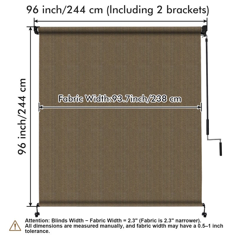 Artpuch Outdoor Roller Shade 8' W x 8' H, Walnut Exterior Cordless Patio Shades Roll Up Blinds with Spliced Pole Design, (2 Poles, One-Piece Fabric) - Image 5
