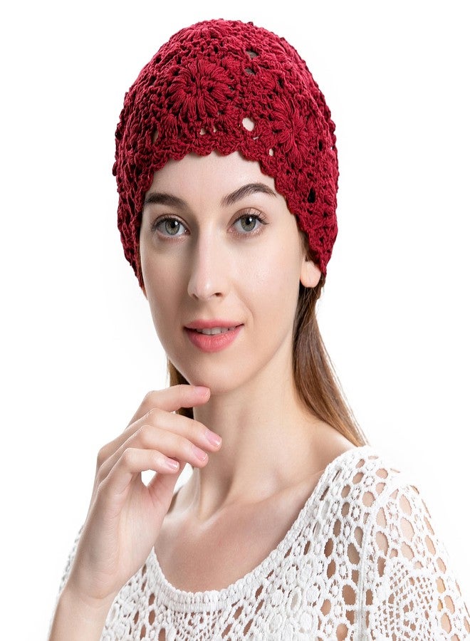 ZLYC Women Cotton Crochet Slouchy Beanie Hat Handmade Knit Summer Skull Cap, Solid Red, One Size - Image 2