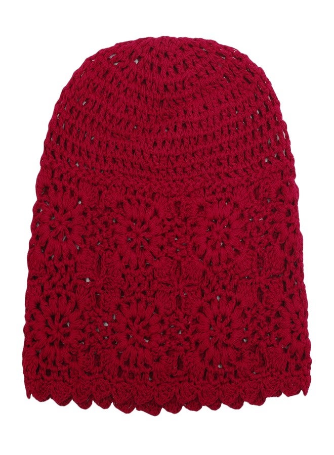 ZLYC Women Cotton Crochet Slouchy Beanie Hat Handmade Knit Summer Skull Cap, Solid Red, One Size - Image 4