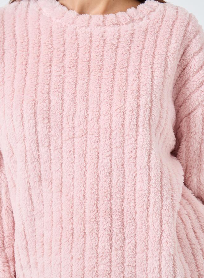 ستايلي طقم بيجاما من بنطال وبلوزة فليس بأكتاف منخفضة - Image 3