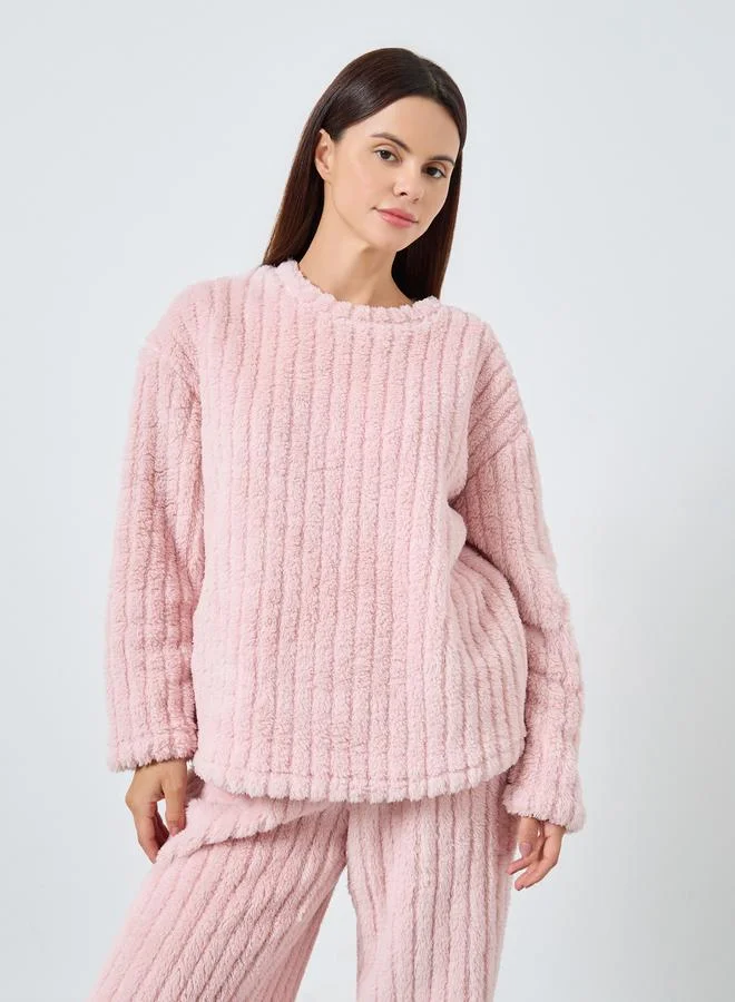 ستايلي طقم بيجاما من بنطال وبلوزة فليس بأكتاف منخفضة