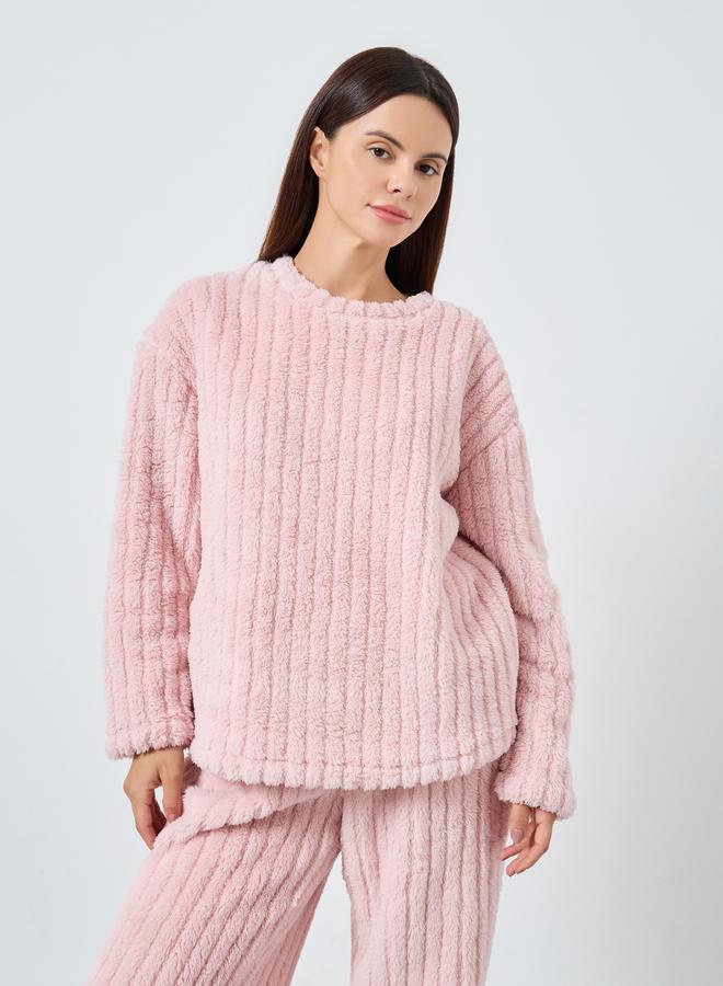 ستايلي طقم بيجاما من بنطال وبلوزة فليس بأكتاف منخفضة - Image 2