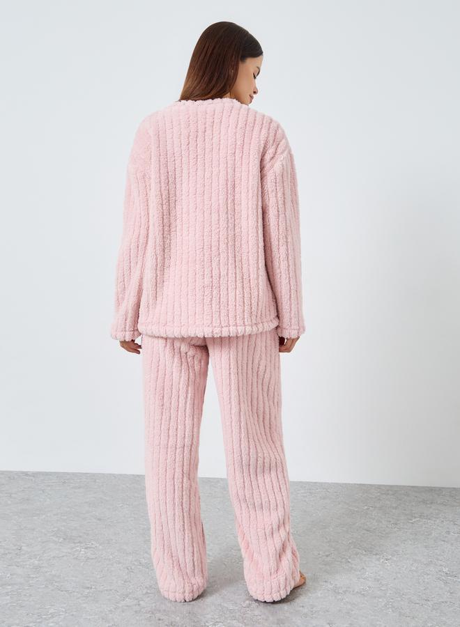 ستايلي طقم بيجاما من بنطال وبلوزة فليس بأكتاف منخفضة - Image 5