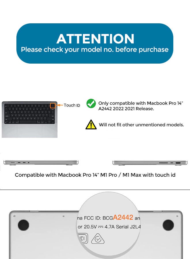 O Ozone Crystal Clear Case For MacBook Pro 14 inch A2442 2021 M1 Pro / M1 Max Chip and Touch ID Protective Plastic Hard Shell Cover - Grey  - Image 2