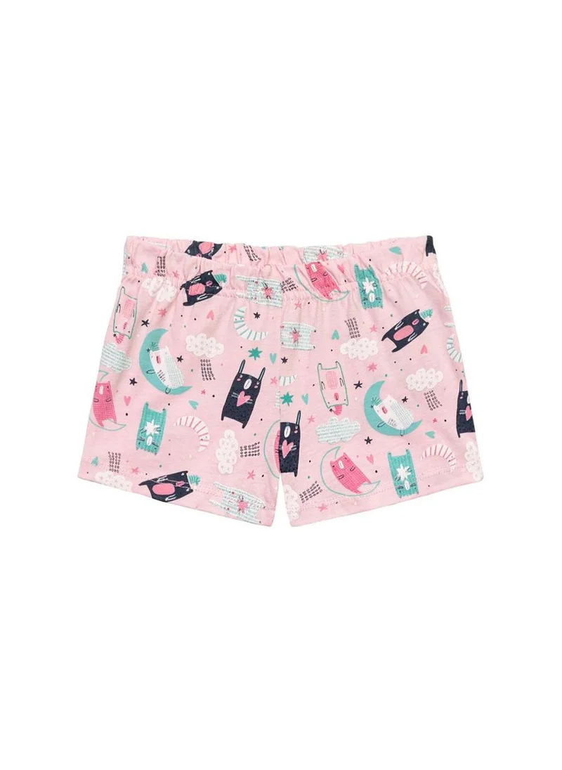 MINOTI Kids Girls' Pajama Set WIth Short Sleeve Top & Print Shorts