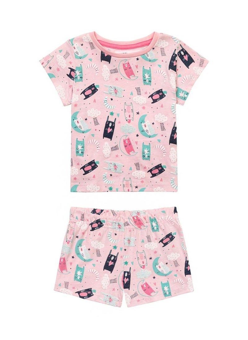 مينوتي بيجاما بناتي – تيشيرت نص كم وشورت بطبعة مرحة - Image 1