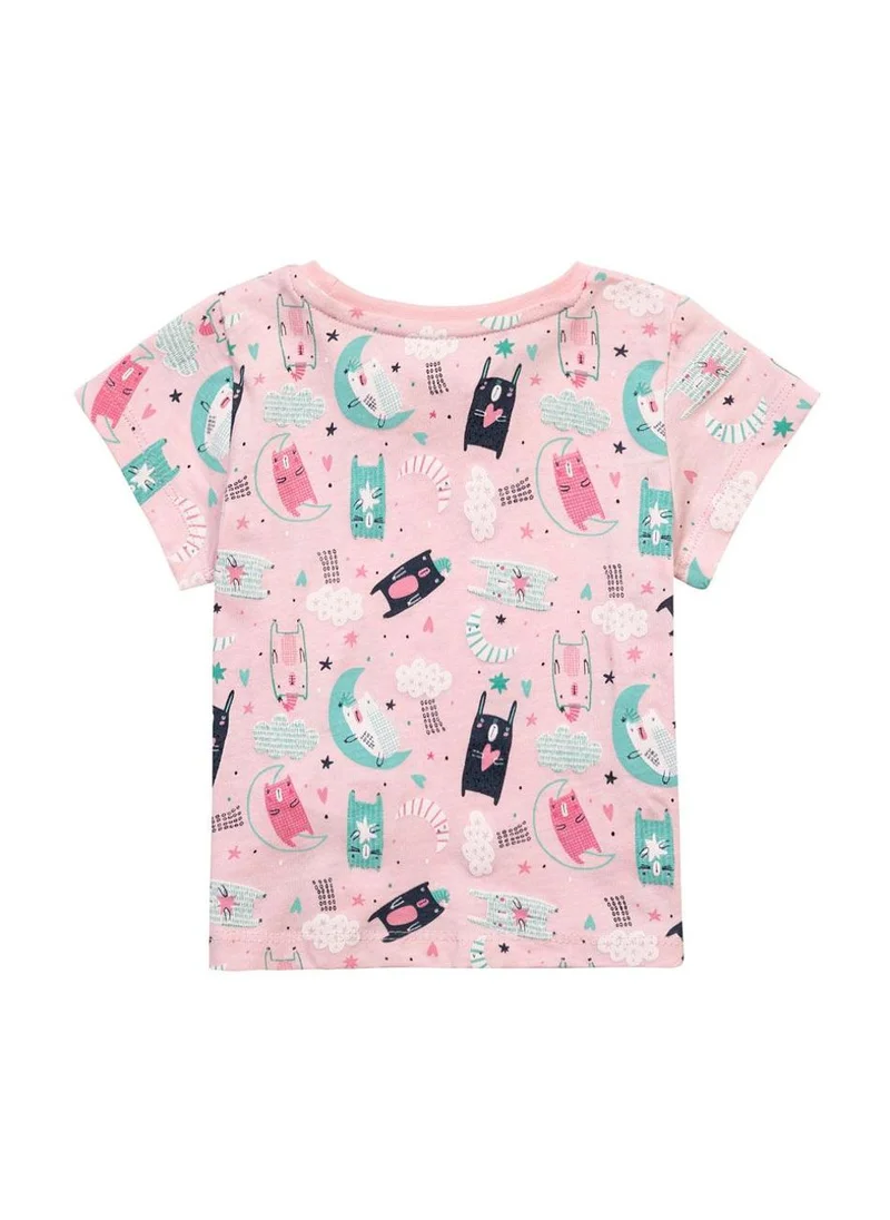 MINOTI Kids Girls' Pajama Set WIth Short Sleeve Top & Print Shorts