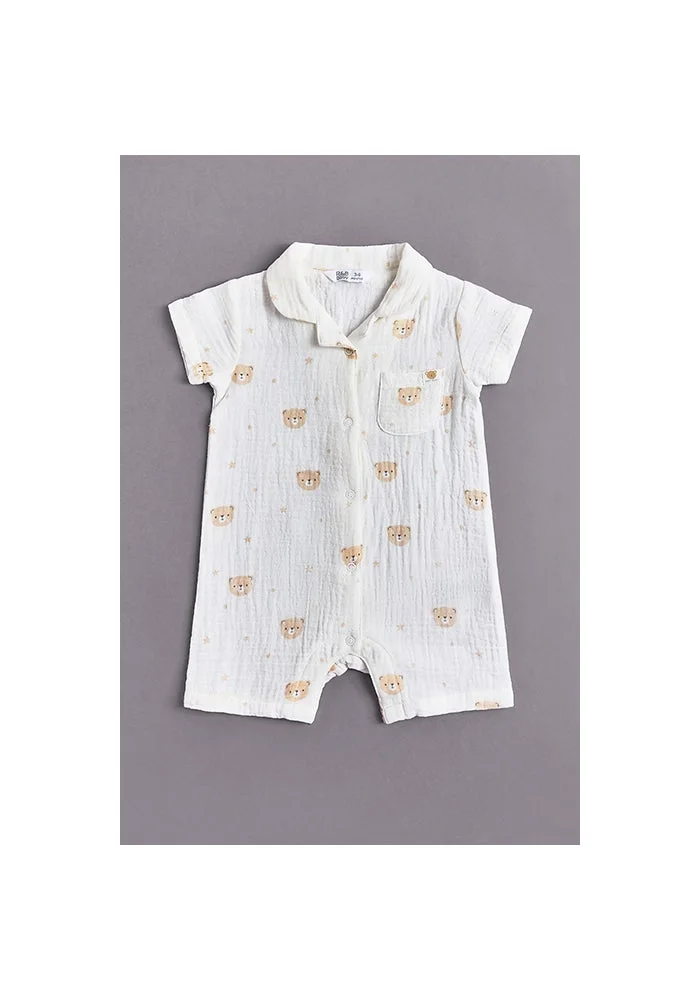 R&b Printed Rompers with Revere Collar and Short Sleeves