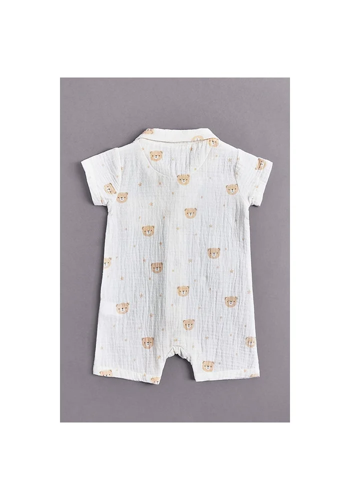 R&b Printed Rompers with Revere Collar and Short Sleeves