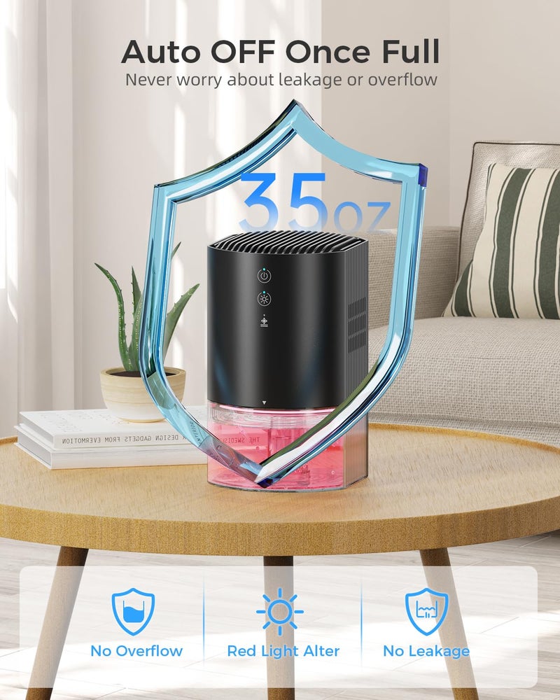 SANVINDER Small Dehumidifiers for Bathroom, Bedroom, Dorm Room, Home, RV, Closet, Wardrobe, Office, Portable Dehumidifier with Auto Shut Off, Auto Defrost, Colorful Light, Ultra Quiet, Energy Saving, 35 OZ - Image 2