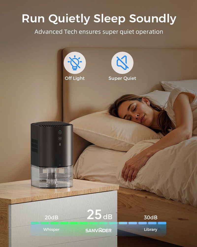 SANVINDER Small Dehumidifiers for Bathroom, Bedroom, Dorm Room, Home, RV, Closet, Wardrobe, Office, Portable Dehumidifier with Auto Shut Off, Auto Defrost, Colorful Light, Ultra Quiet, Energy Saving, 35 OZ - Image 5