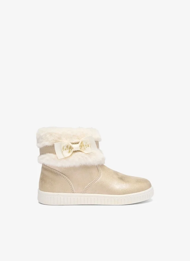Flora Bella By Shoexpress Flora Bella Faux Fur Ankle Boots With Bow Detail And Zip Closure