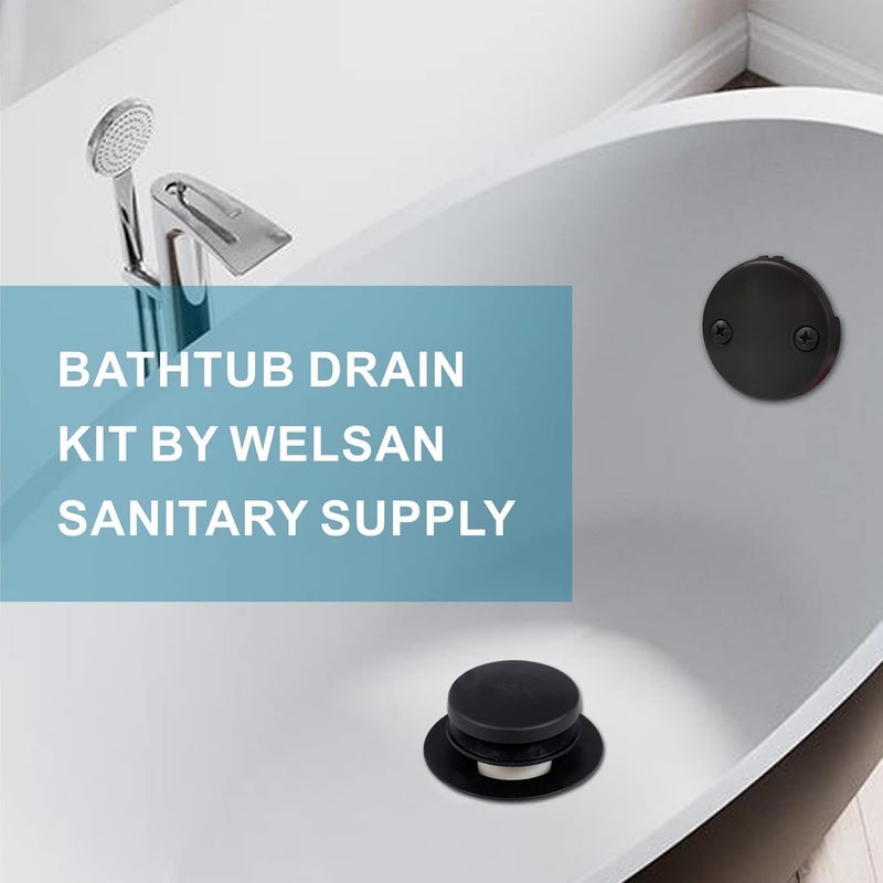 WELSAN Black Bathtub Drain Tip Toe Tub Conversion Kit, Replacement Bath Tub Drain Trim Kit with Two-Hole Overflow Faceplate and Universal Fine/Coarse Thread Assembly, Matte Black - Image 2