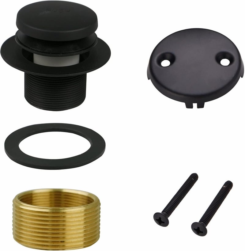 WELSAN Black Bathtub Drain Tip Toe Tub Conversion Kit, Replacement Bath Tub Drain Trim Kit with Two-Hole Overflow Faceplate and Universal Fine/Coarse Thread Assembly, Matte Black - Image 1