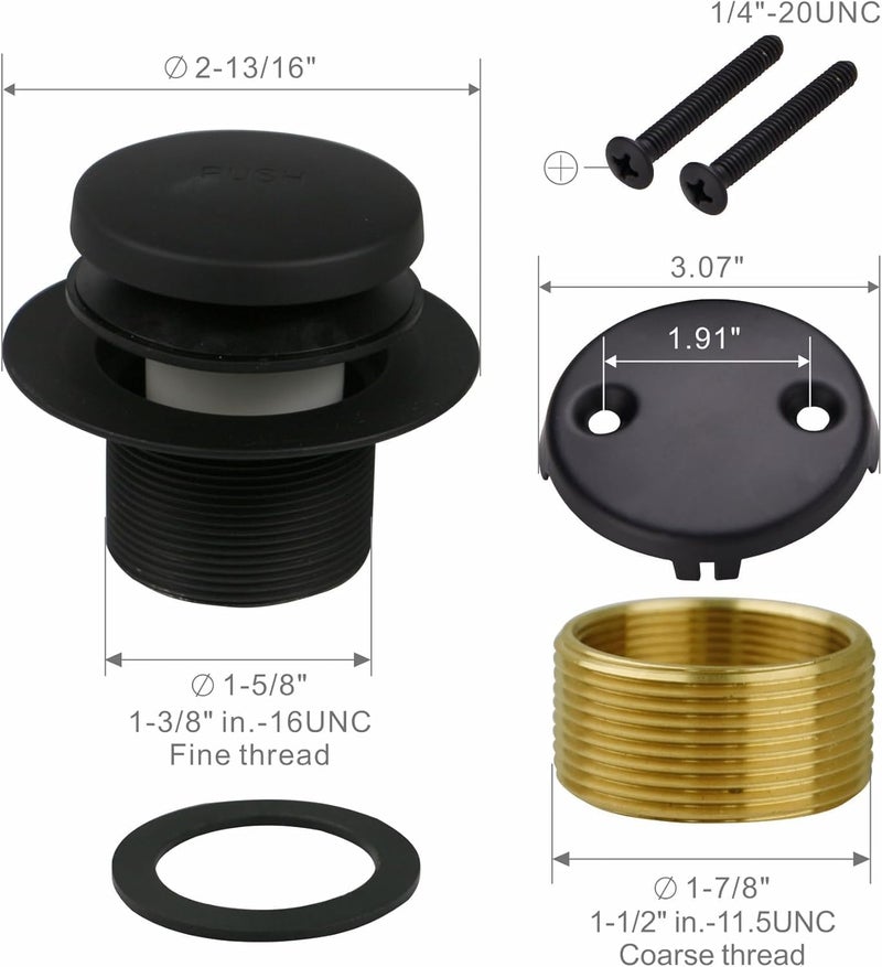 WELSAN Black Bathtub Drain Tip Toe Tub Conversion Kit, Replacement Bath Tub Drain Trim Kit with Two-Hole Overflow Faceplate and Universal Fine/Coarse Thread Assembly, Matte Black - Image 5