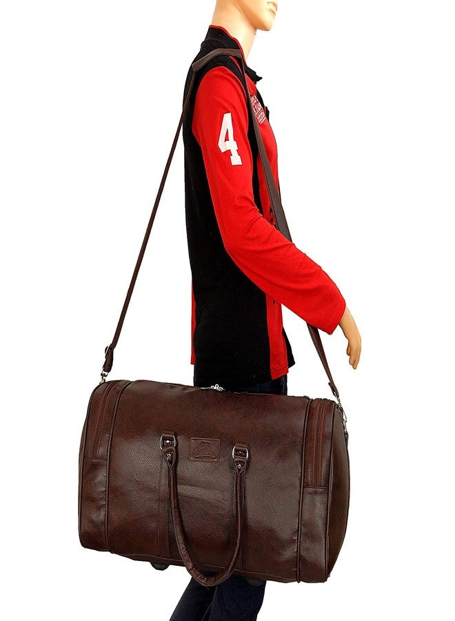 Leather World Duffle Bag 55 L Brown Vegan Leather Weekender Travel Luggage Bag with Detachable Shoulder Strap for Men & Women (Brown) - Image 5