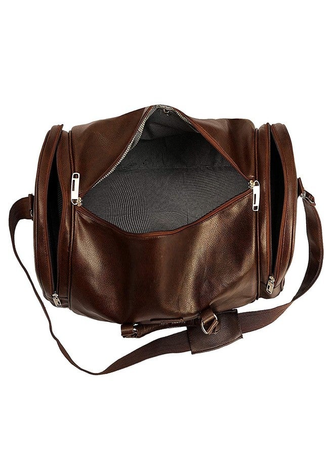 Leather World Duffle Bag 55 L Brown Vegan Leather Weekender Travel Luggage Bag with Detachable Shoulder Strap for Men & Women (Brown) - Image 3