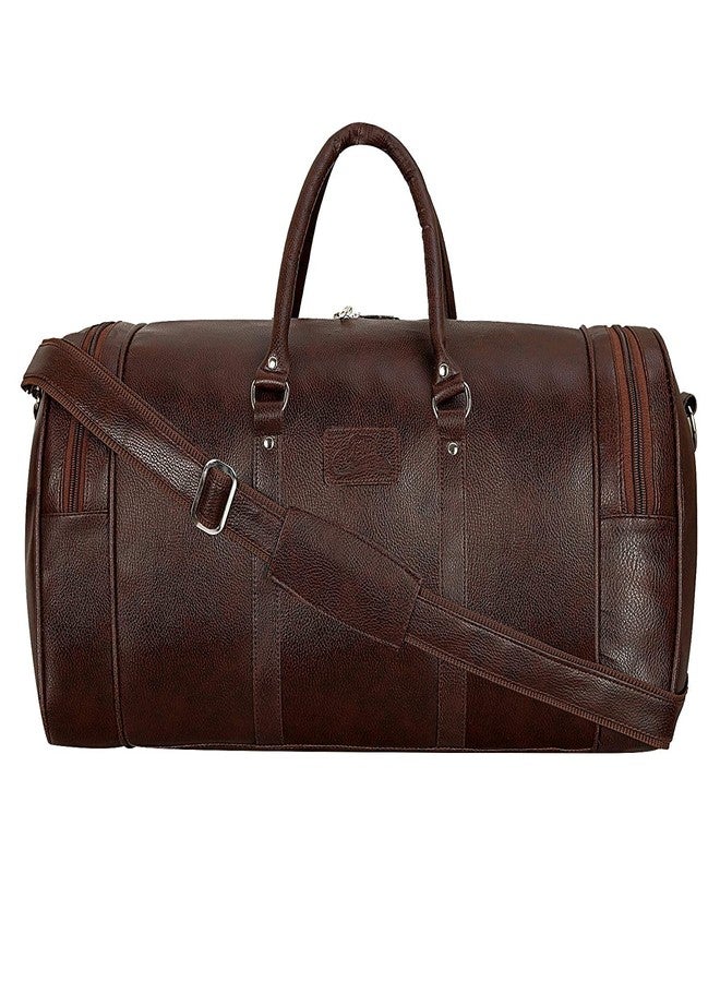 Leather World Duffle Bag 55 L Brown Vegan Leather Weekender Travel Luggage Bag with Detachable Shoulder Strap for Men & Women (Brown) - Image 2