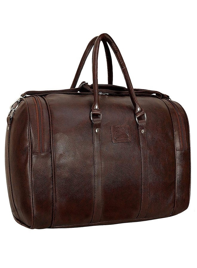 Leather World Duffle Bag 55 L Brown Vegan Leather Weekender Travel Luggage Bag with Detachable Shoulder Strap for Men & Women (Brown) - Image 1