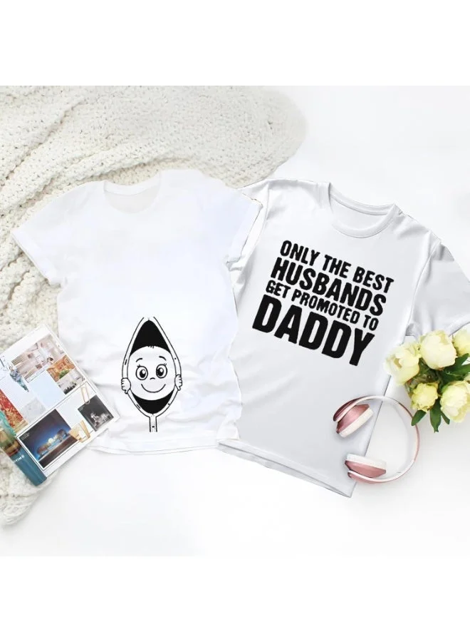 Matching Family Outfits  Matching Outfits - Only The Best Husbands Get Promoted To Daddy T-Shirts for Men & Women, Funny Pregnancy Reveal Shirt for Dad & Mom, Soft Cotton Couple Outfit  | Best Price UAE