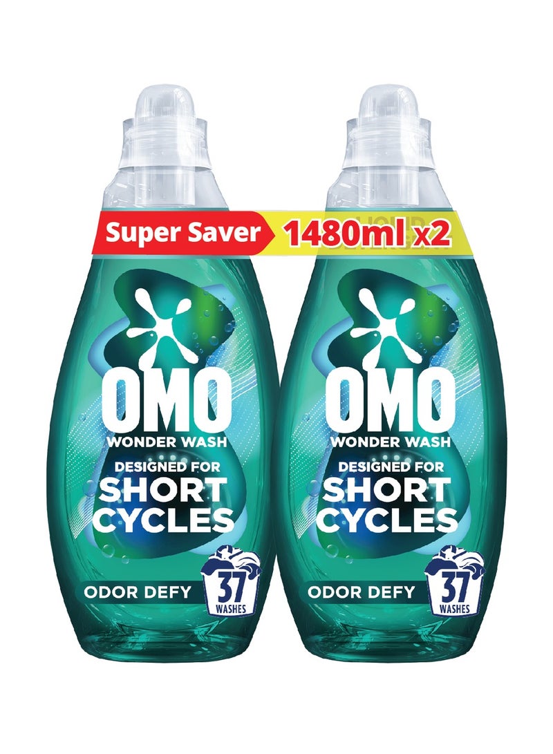 Omo Wonder Wash Liquid Laundry Detergent Odor Defy 2 x 1480ml - Image 1