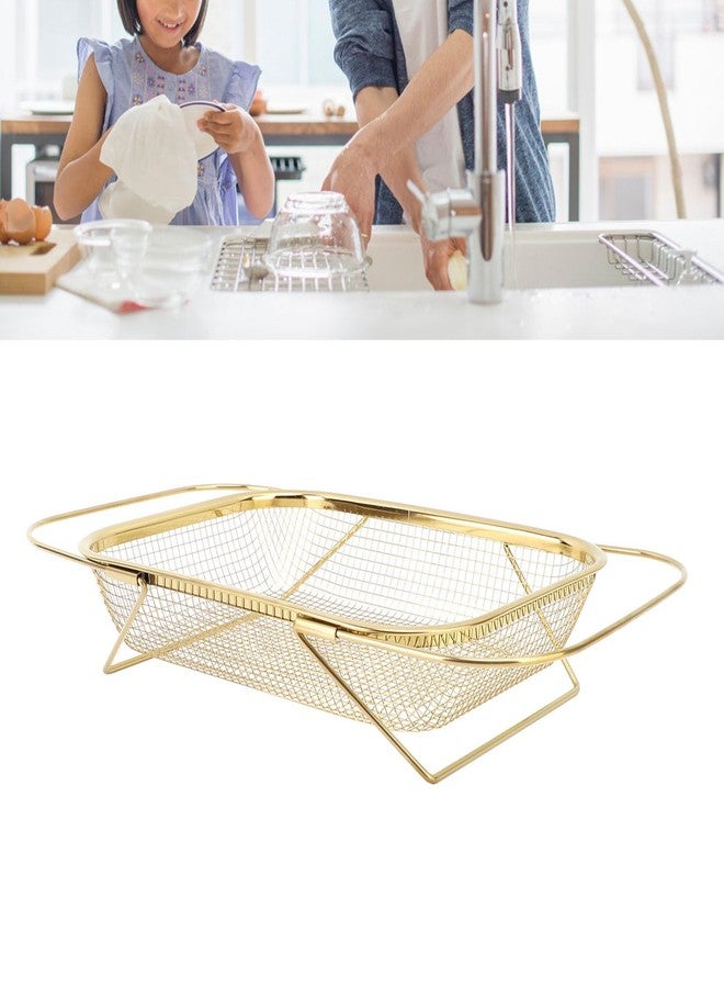 Estink Over The Sink Colander, Rectangle Stainless Steel Over The Sink Strainer Basket For Kitchen Sink with Handles Fine Mesh Expandable Handy Kitchen Tool Kitchen Essentials (Gold) - Image 2