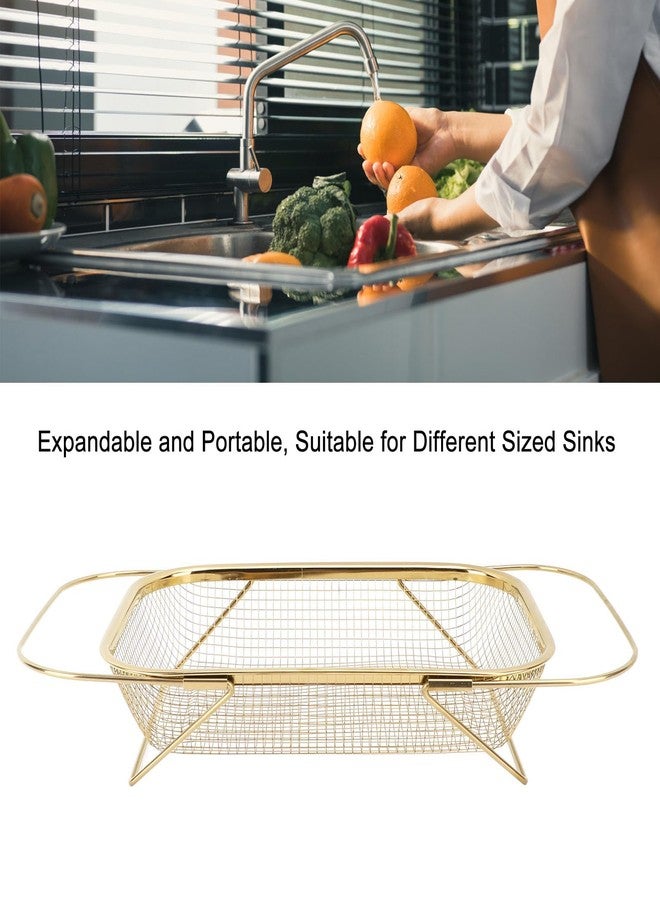 Estink Over The Sink Colander, Rectangle Stainless Steel Over The Sink Strainer Basket For Kitchen Sink with Handles Fine Mesh Expandable Handy Kitchen Tool Kitchen Essentials (Gold) - Image 4