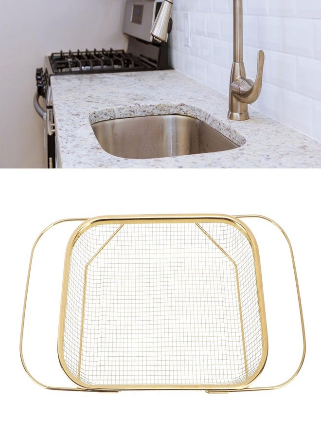 Estink Over The Sink Colander, Rectangle Stainless Steel Over The Sink Strainer Basket For Kitchen Sink with Handles Fine Mesh Expandable Handy Kitchen Tool Kitchen Essentials (Gold) - Image 5