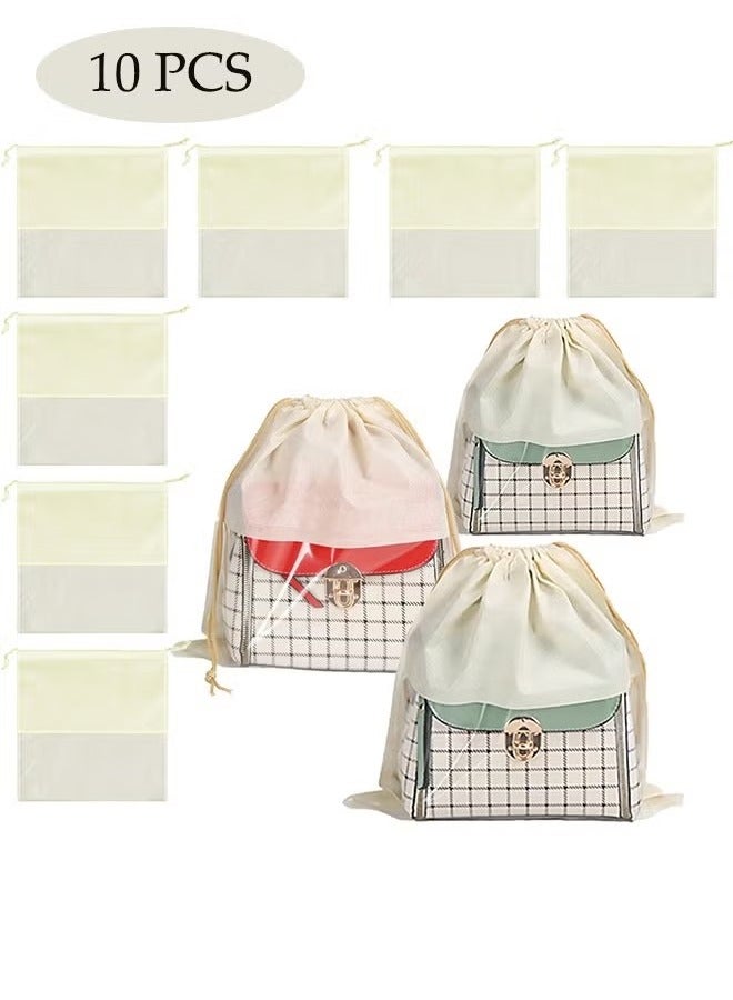 10 Pack Travel Shoe Handbag Waterproof Dust Bags,45cmx45cm Non-Woven Fabric Dustproof Drawstring Breathable Clear Window Dust Cover Storage Bags Handbag Storage Shoe Pouch Organizer for Men and Women  - Image 1