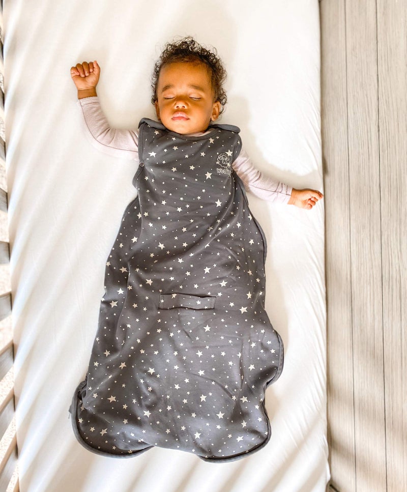 Woolino Merino Wool and Organic Cotton Ultimate Sleep Sack - 4 Season - Two-Way Zipper Adjustable Sleeping Bag - Universal Size Sleep Sack for Baby (2-24 Months) - Star Gray - Image 2