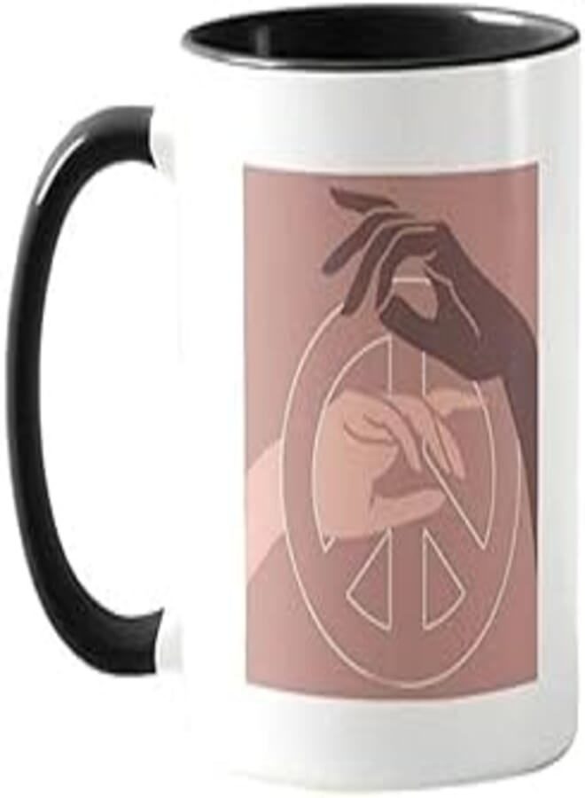 RYN PRINTED DESIGN Peace Sign Printed Mug White/Pink/Black 11ounce