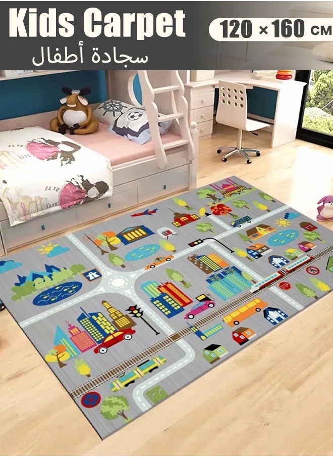 Optico - Kids Carpet Playmat Rug,Kids Rug Play Mat for Toy Cars, 120CMx160CM Kids Educational Rug City Life Road Traffic Educational Carpet,Have Fun Throw Rug,Non-Slip Nursery Rug Kid Rug Play Learn Area Rugs with Rubber Backing for Boy and Girl Bedroom - Image 1