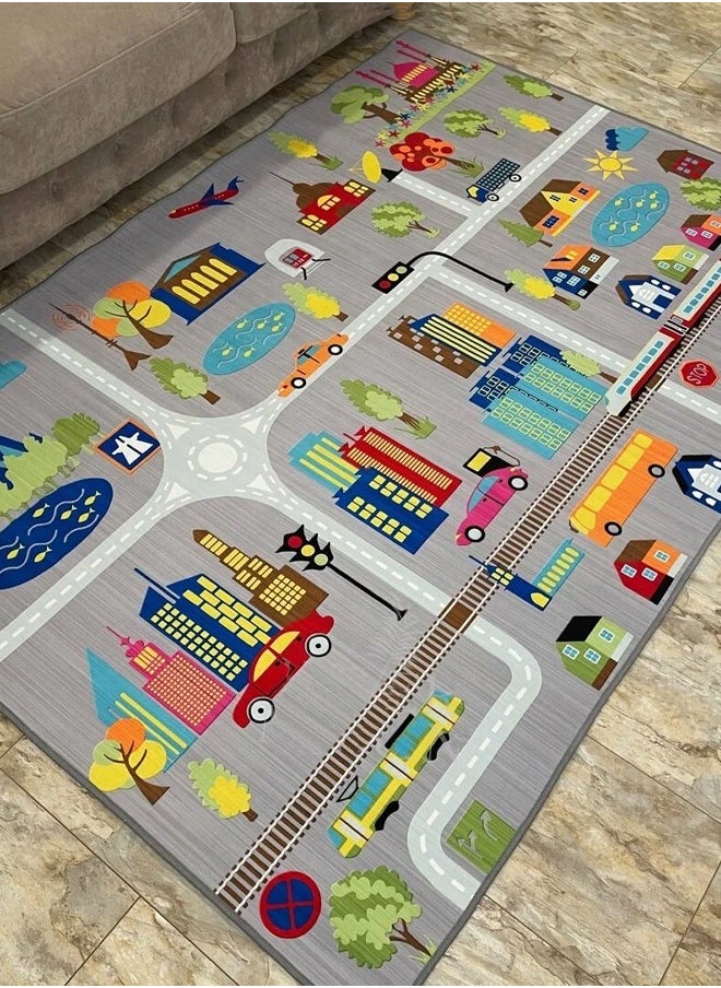 Optico - Kids Carpet Playmat Rug,Kids Rug Play Mat for Toy Cars, 120CMx160CM Kids Educational Rug City Life Road Traffic Educational Carpet,Have Fun Throw Rug,Non-Slip Nursery Rug Kid Rug Play Learn Area Rugs with Rubber Backing for Boy and Girl Bedroom - Image 1
