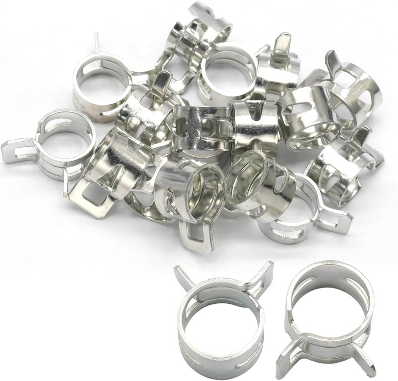 Rierdge 20 Pcs 3/8" ID Spring Band Type Clamps, 10mm Fuel Hose Clamps Fasteners, Silver Spring Hose Clip for Fuel Hose Line Water Pipe Air Tube Silicone Hose - Image 1