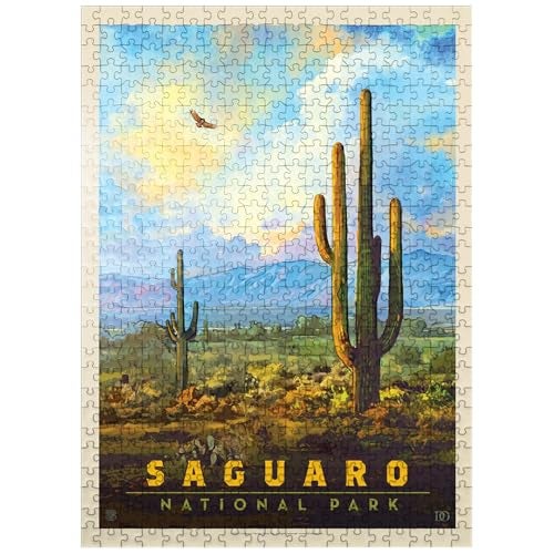 MyPuzzle.com MyPuzzle Saguaro National Park Desert Daybreak Vintage Poster Premium 500 Piece Jigsaw Puzzle for Adults - Image 1