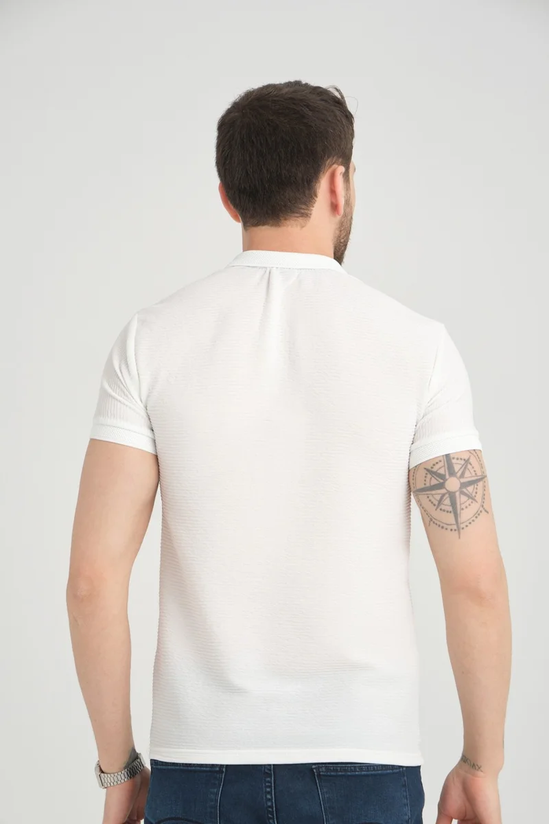 Varetta Men's Off-White Polo Neck Summer Cotton Short Sleeve T Shirt