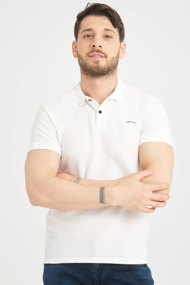 Varetta Men's Off-White Polo Neck Summer Cotton Short Sleeve T Shirt
