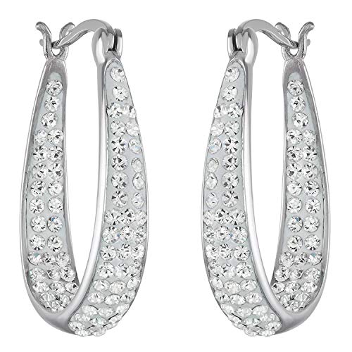 Savlano Inside Out Oval Shape Crystal Hoop Earrings For Women (White Gold) - Image 2