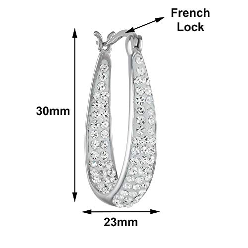 Savlano Inside Out Oval Shape Crystal Hoop Earrings For Women (White Gold) - Image 3