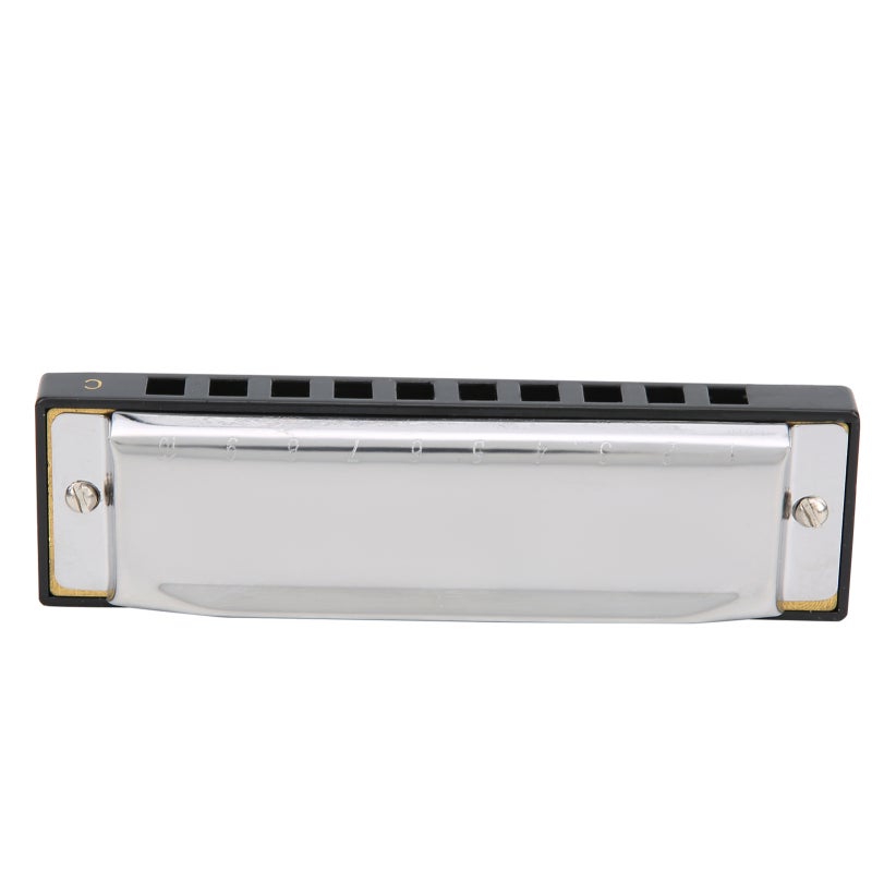 C Key 10-Hole Harmonica: Brass Chrome-Plated, Durable Rust-Resistant, Pure Clear Layered Sound - Comfortable Air-Tight Design, 20-Note for Beginners Adults Children Musical Learning Or Performance Gif - Image 2