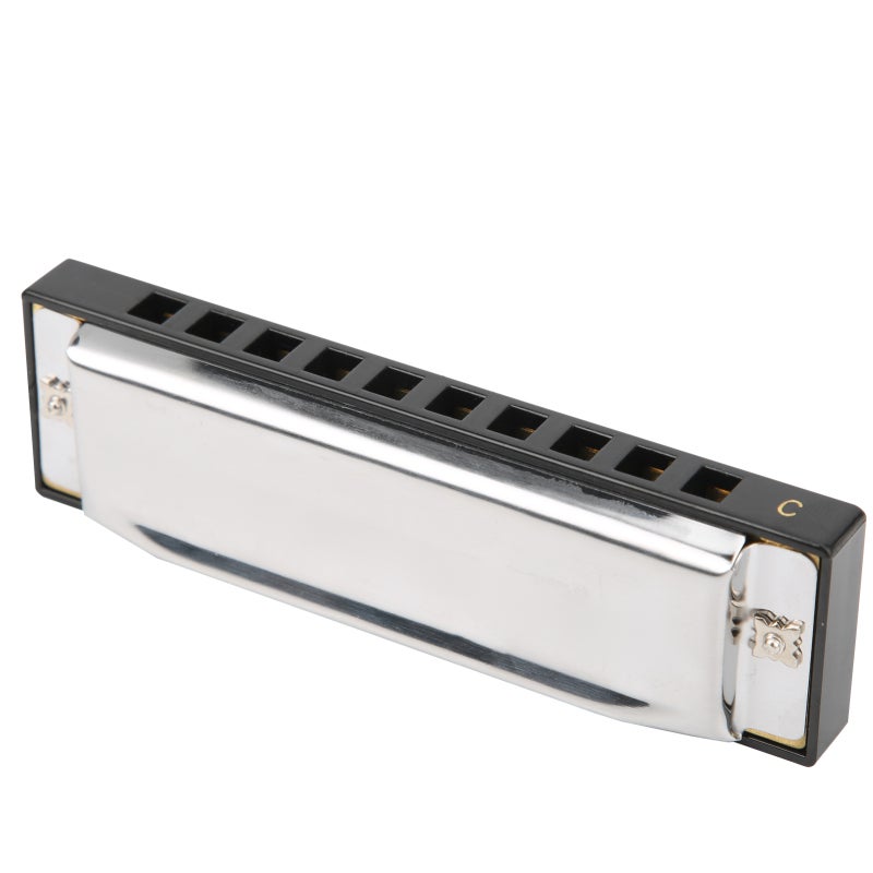 C Key 10-Hole Harmonica: Brass Chrome-Plated, Durable Rust-Resistant, Pure Clear Layered Sound - Comfortable Air-Tight Design, 20-Note for Beginners Adults Children Musical Learning Or Performance Gif - Image 3