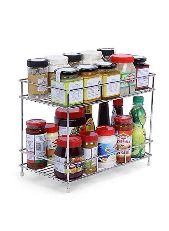 12FOR COLLECTION Big Size Stainless Steel 2 Layer Kitchen Spice Floor Standing Or Tabletop Rack|Modular Storage Rack|Multipurpose Storage Shelf/Rack,Silver,Floating Shelves - Image 5