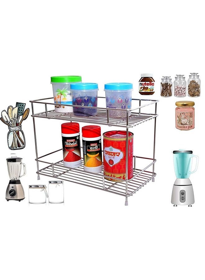 12FOR COLLECTION Big Size Stainless Steel 2 Layer Kitchen Spice Floor Standing Or Tabletop Rack|Modular Storage Rack|Multipurpose Storage Shelf/Rack,Silver,Floating Shelves - Image 4