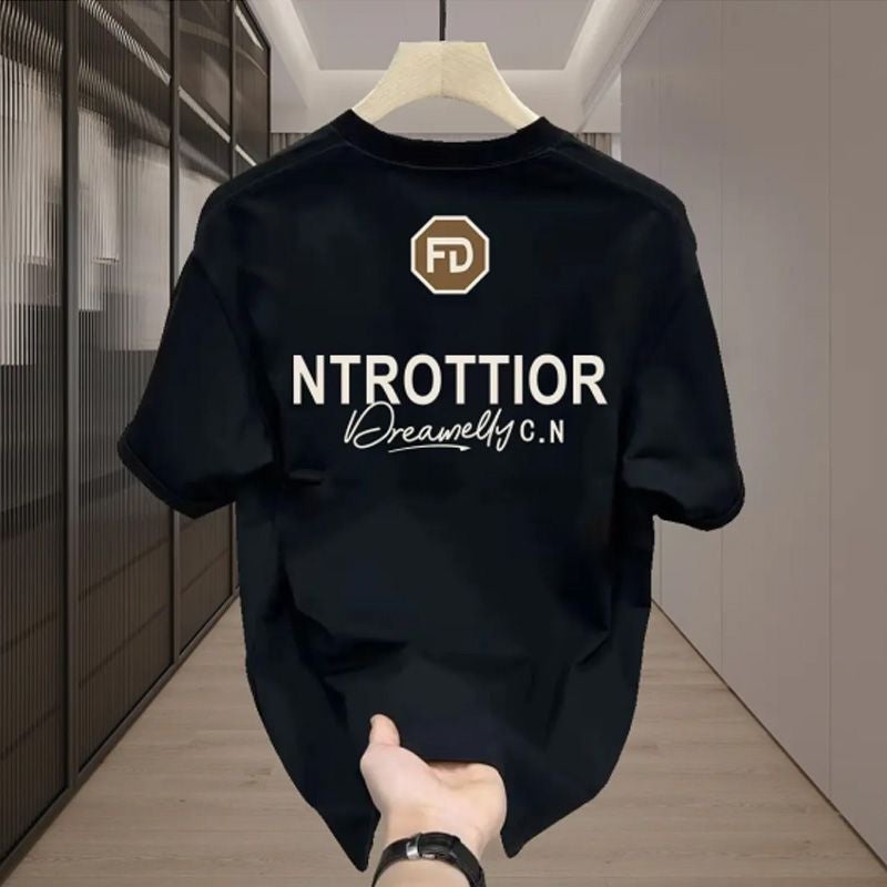 Pure Cotton Short-Sleeved T-Shirt Men'S All-Match Letter Printing American Style Fashion Brand Retro Shoulder 240G Heavy-Weight Top For Summer - Image 2