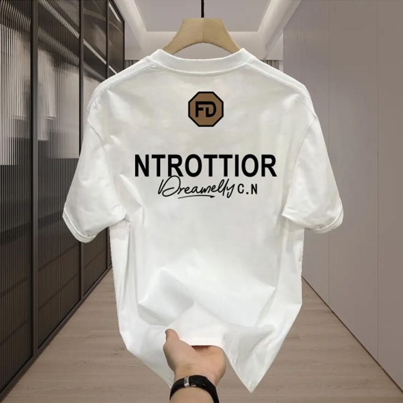 Pure Cotton Short-Sleeved T-Shirt Men'S All-Match Letter Printing American Style Fashion Brand Retro Shoulder 240G Heavy-Weight Top For Summer - Image 1