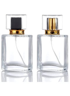Spray Bottles 2Pcs 50ml/1.69 Oz Square Empty Frosted Glass Spray Bottles Perfume Atomizer Refillable Fine Mist Spray Empty Perfume Bottles for Essential Oils Makeup Toner Lotion (Transparent)