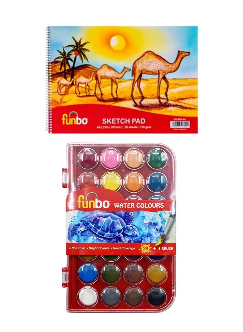 Funbo Pack of Watercolors and Sketch Pad in Zipper Bag